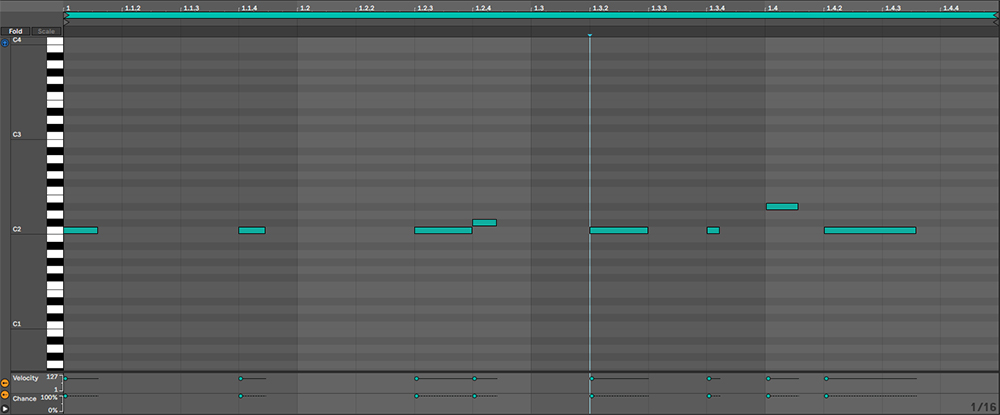 Simple bass pattern in Ableton's piano roll